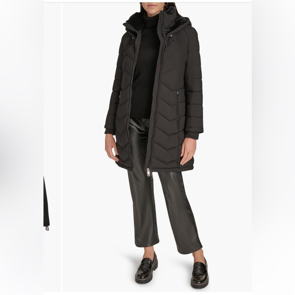 CALVIN KLEIN 🔥❄️ Matte  Stretch Hooded Chevron Quilted Jacket - Picture 4 of 15